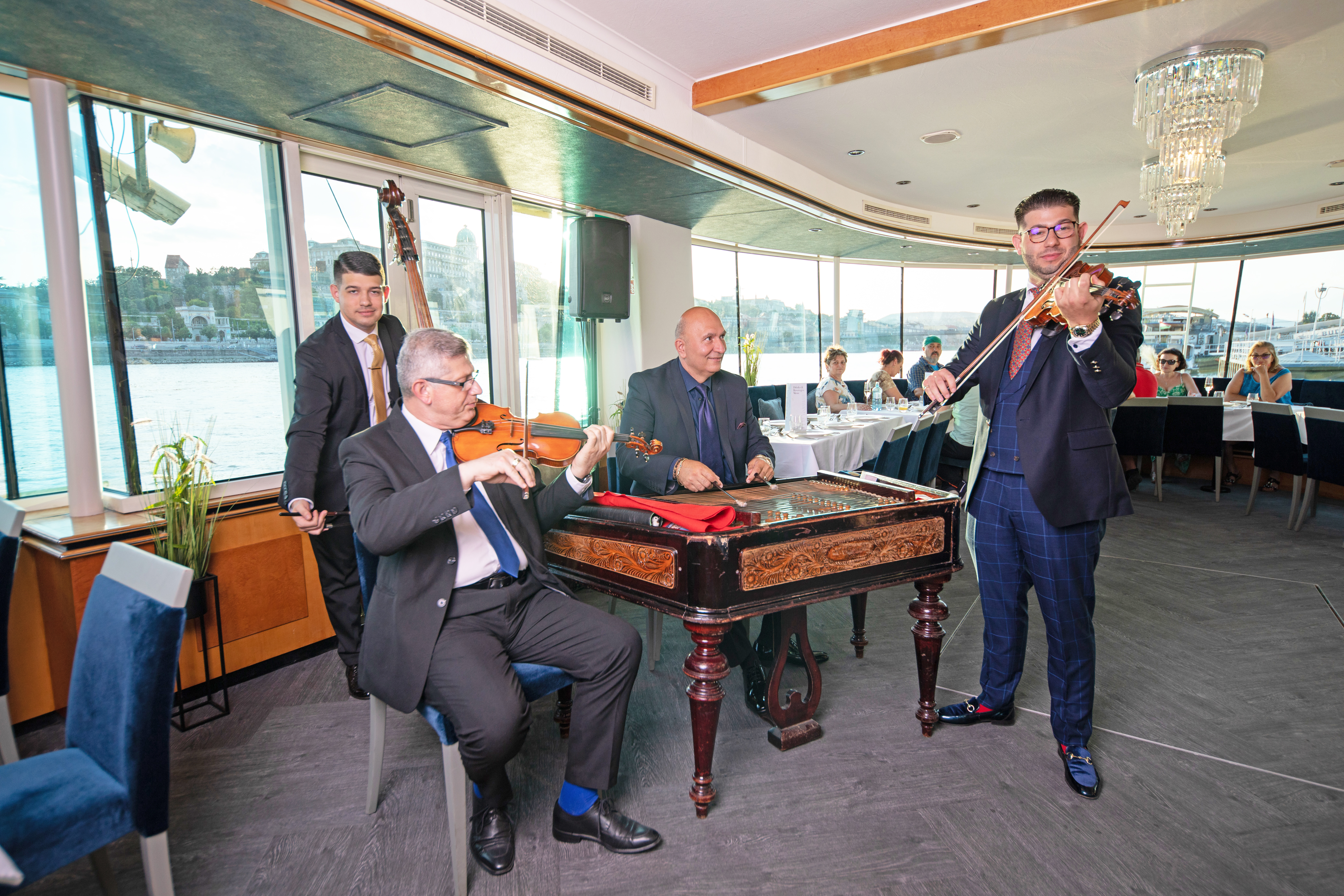 Live band playing music on a river cruise
